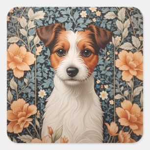 Sticker Carré Adorable Terrier Jack Russell Inspiré de William M