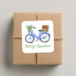 Sticker Carré Adorable Vélos de Noël Vacances cadeaux de Noël