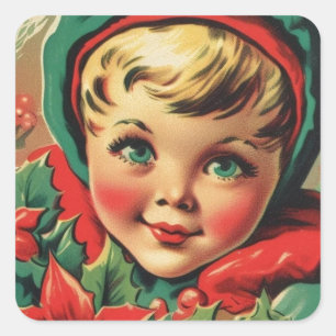 Sticker Carré Adorable Vintage elfe de Noël