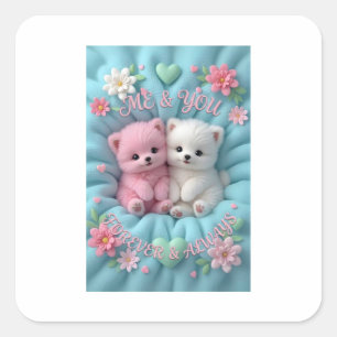 Sticker Carré Adorables chatons roses et blancs – "Toi et moi, p