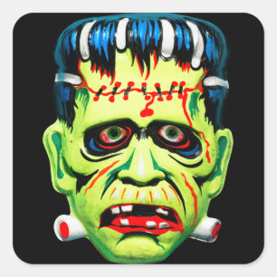 Sticker Carré Adorables Masque Monstre Vert