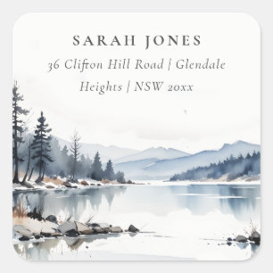 Sticker Carré Adresse de paysage de lac de montagne enneigée en 