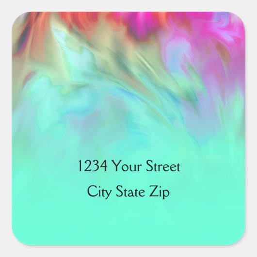 Sticker Carré Adresse de retour Aqua Tie Dye Design (Devant)