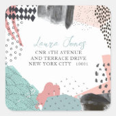 Sticker Carré Adresse de retour Collage Art Abstrait Customisée (Devant)