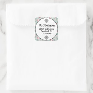 Sticker Carré Adresse de retour de Christmas Holly Berries