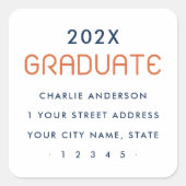 Sticker Carré Adresse de retour de l'année de graduation moderne (Devant)