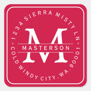 Sticker Carré Adresse de retour de Noël Monogramme personnalisé