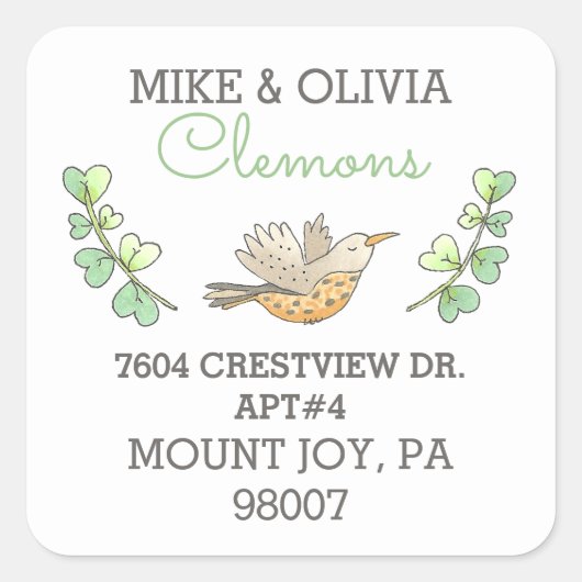 Sticker Carré Adresse de retour d'oiseaux (Devant)