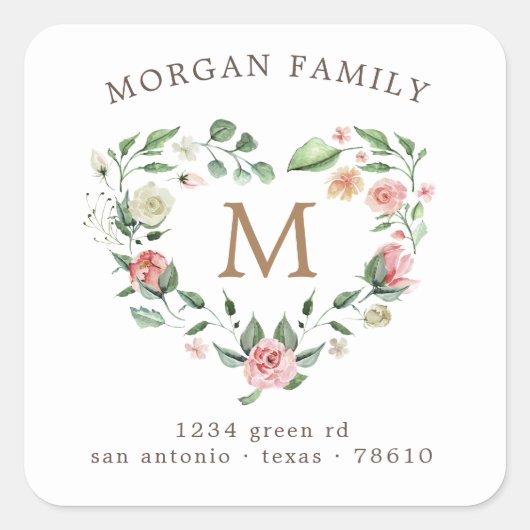 Sticker Carré adresse de retour du monogramme de couronne de coe (Devant)