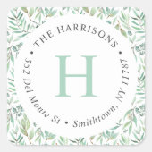 Sticker Carré Adresse de retour du monogramme de printemps (Devant)