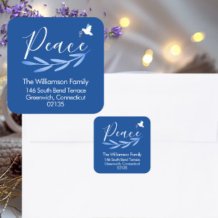 Sticker Carré Adresse de retour Modern Blue and White Hanoukka