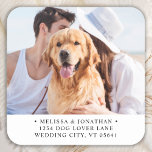 Sticker Carré Adresse de retour personnalisée pour animal de com<br><div class="desc">Ajoutez la touche finale à vos invitations de mariage avec cette photo personnalisée, et des étiquettes de adresse personnalisés. Customisez avec votre photo, vos noms et votre adresse préférés. Ces étiquettes de adresse simples peuvent être utilisés pour n'importe quelle occasion. DROIT D'AUTEUR © 2020 Judy Burrows, Black Dog Art -...</div>