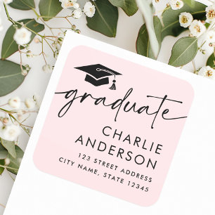 Sticker Carré Adresse de retour rose pâle du plafond de graduati