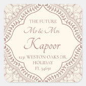 Sticker Carré Adresse Mariage hindoue Mehndi beige traditionnell (Devant)