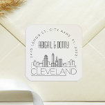 Sticker Carré Adresse personnalisée du Mariage Cleveland<br><div class="desc">Un ensemble d'autocollants d'adresses à thème Cleveland,  décorés dans un style ouvert sur le thème de la déco,  représente l'horizon unique de la ville.</div>
