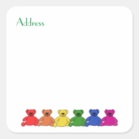 Sticker Carré Adresse Rainbow Teddies (Devant)