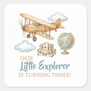 Sticker Carré Adventure Travel Little Explorer Anniversaire