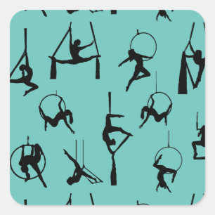 Sticker Carré Aérialist Silks Lyra silhouettes aqua