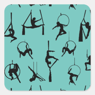 Sticker Carré Aérialist Silks Lyra silhouettes aqua
