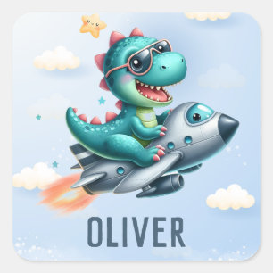 Sticker Carré Aéronef à réaction pilote de Cute Dino Trex