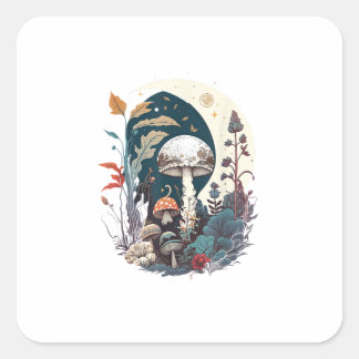 Sticker Carré Aesthetic Goblincore Cottagecore Mushroom Botanica