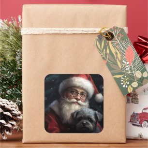Sticker Carré Affenpinscher avec Noël Festif du Père Noël