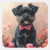 Sticker Carré Affenpinscher avec Rose - Saint Valentin (Devant)