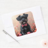 Sticker Carré Affenpinscher avec Rose - Saint Valentin (Enveloppe)