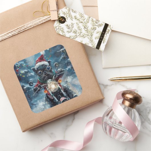 Sticker Carré Affenpinscher Chien équitation Moto Noël (Cadeaux)