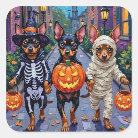 Sticker Carré Affenpinscher Chiens Trick-or-Treating en Hallowee (Devant)