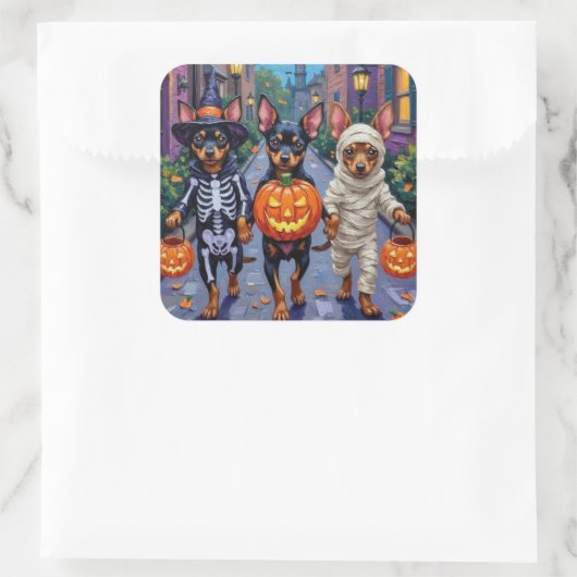 Sticker Carré Affenpinscher Chiens Trick-or-Treating en Hallowee (Sac)
