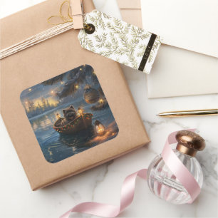 Sticker Carré Affenpinscher Festive Christmas Voyage