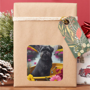 Sticker Carré Affenpinscher sur une pagaie : Une aventure pittor