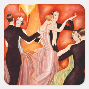 Sticker Carré Affiche de couples de danse Art Déco Salle de ba