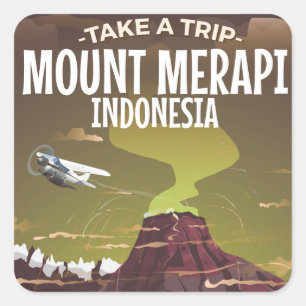 Sticker Carré Affiche de dessin animé du Mont Merapi Indonésie v