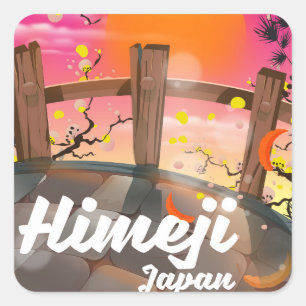 Sticker Carré Affiche de fleurs de Himeji Japon.