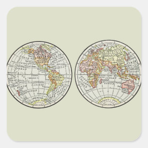 Sticker Carré Affiche de globe de carte du monde vintage 1916 Hé