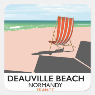 Sticker Carré Affiche de la plage de Deauville en bord de mer.