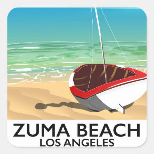 Sticker Carré Affiche de plage de Zuma Beach LA Rail