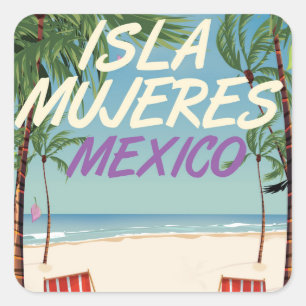 Sticker Carré Affiche de plage d'Isla Mujeres au Mexique