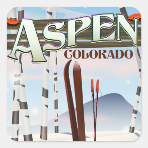 Sticker Carré Affiche de ski de style vintage Aspen Colorado.
