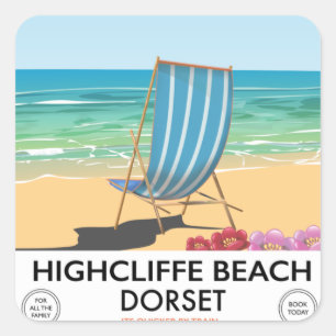 Sticker Carré Affiche de train vintage de Highcliffe Beach, Dors