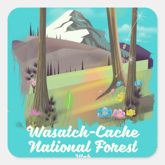 Sticker Carré Affiche de vacances de Wasatch Cache National Fore (Devant)