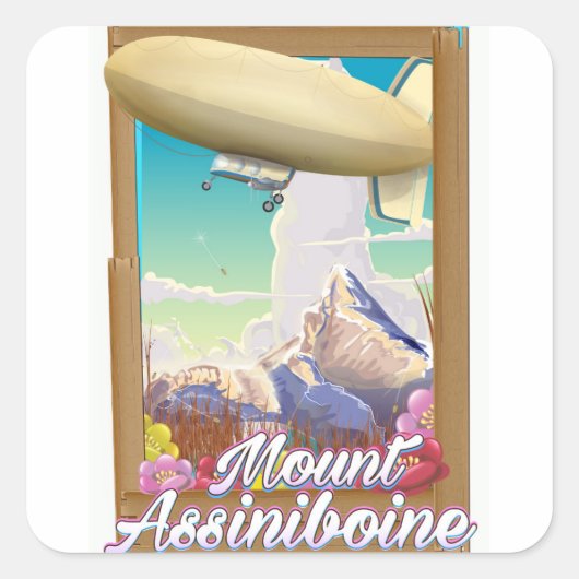 Sticker Carré Affiche de vacances du dirigeable du mont Assinibo (Devant)