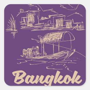 Sticker Carré Affiche de voyage à Bangkok, Thaïlande