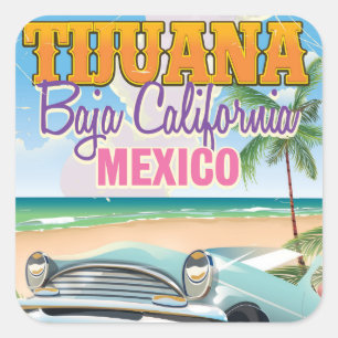 Sticker Carré Affiche de voyage à Tijuana Baja California Mexiqu