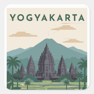Sticker Carré Affiche de voyage à Yogyakarta Indonésie