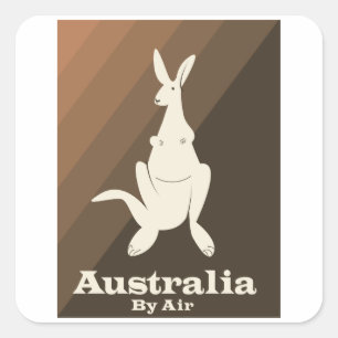 Sticker Carré affiche de voyage Australia By Air Kangaroo.