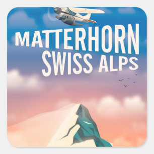 Sticker Carré Affiche de voyage dans les Alpes suisses Matterhor
