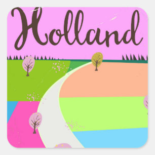 Sticker Carré Affiche de voyage de champs de Hollande